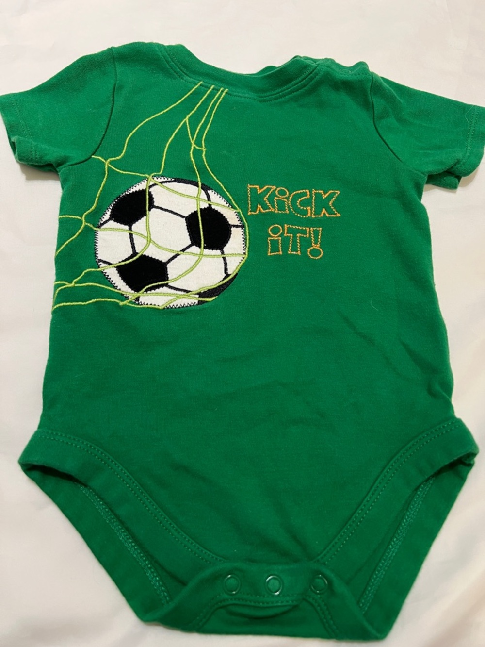 “Bundle 10/$13” Garanimals 6-9m Green Soccer 'Kick It!' Baby One-Piece bodysuit